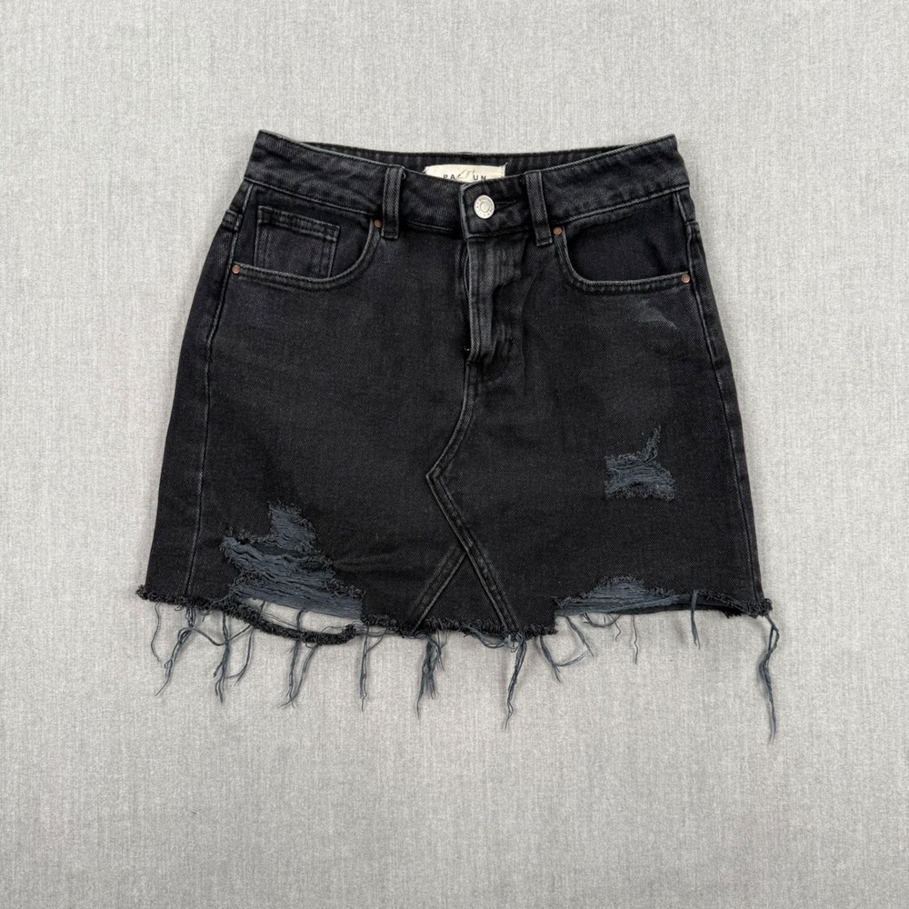 PacSun Womens‎ Black Distressed Denim Mini Skirt Raw Hem Size 24